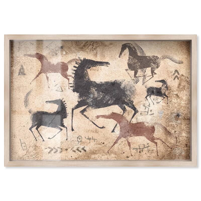 Cave Drawing Horses Shadowbox by Art Remedy - Natural - 45" x 30"