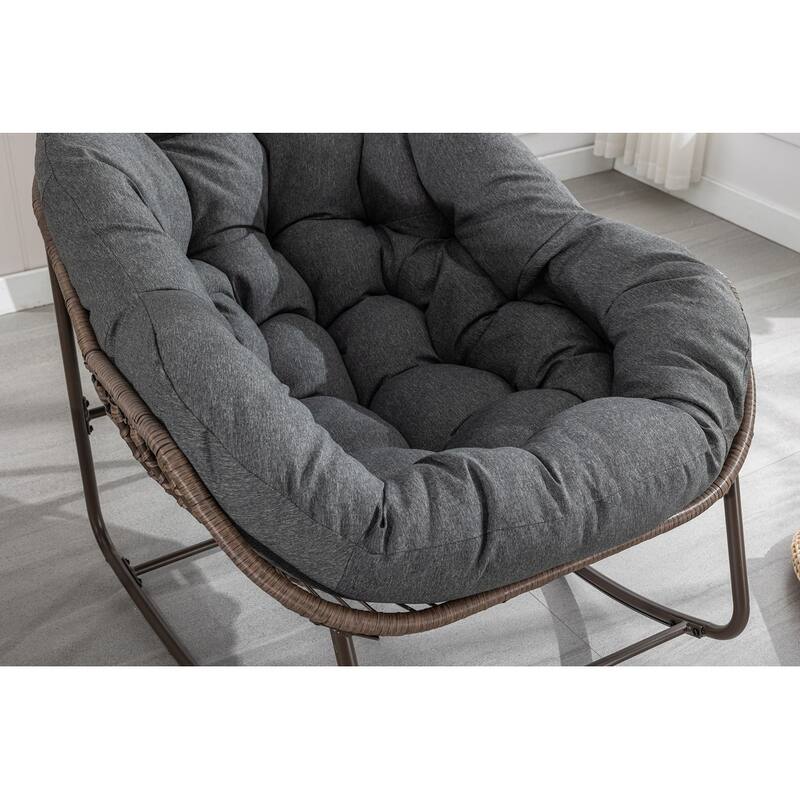 Rocker Recliner Chair Rattan Rocking Chair with Padded Cushion