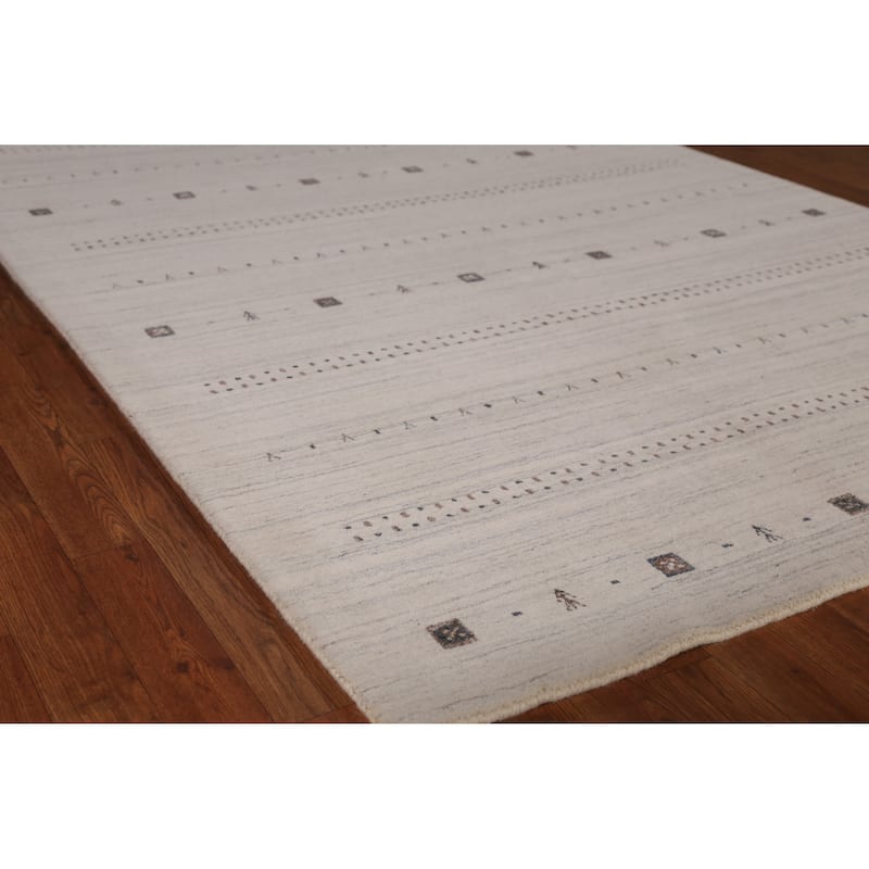 Tribal Beige Gabbeh Area Rug Handmade Modern Wool Carpet - 5'4" x 7'9" - 5'4" x 7'9" - Ivory/Beige