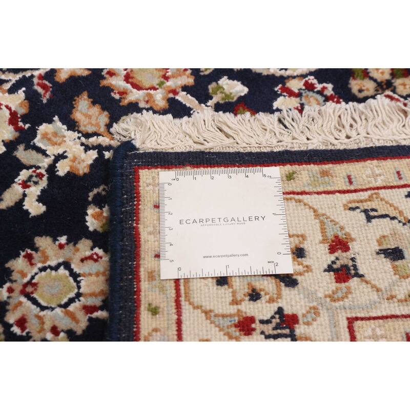 ECARPETGALLERY Hand-knotted Nain Dark Navy Silk, Wool Rug - 2'8 x 16'2