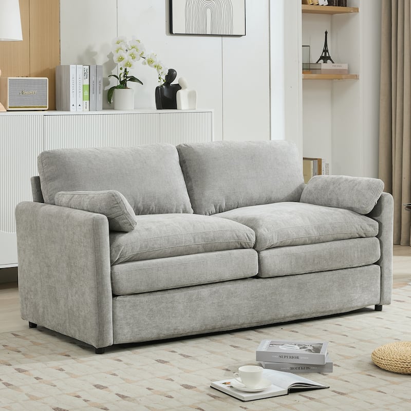 Chenille Loveseat Sofa, Upholstered Tufted Couch with Pillows and Cushion 2 Seater Deep Seat Sofa for Living Room