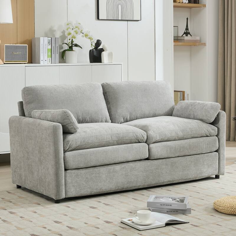 Roomfitters Cozy Oversized Upholstered Loveseat Cloud Sofa with Plush Double Cushion for Living Room, Light Grey