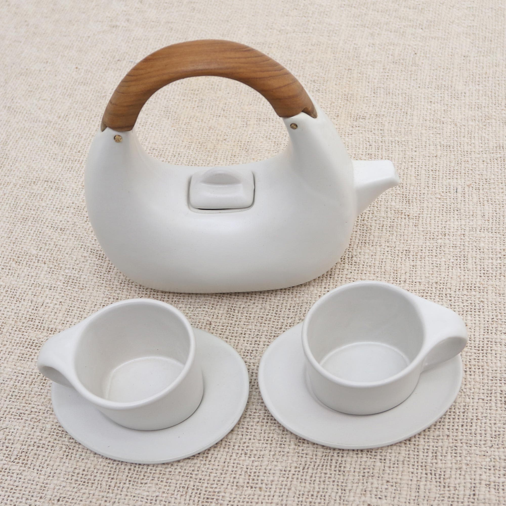 Novica Handmade Resting Cloud In White Ceramic Tea Set (Set For 2)