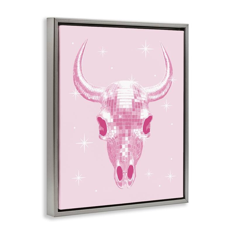 Stupell Pastel Disco Cattle Skull Framed Floater Canvas Wall Art Design By Lil' Rue