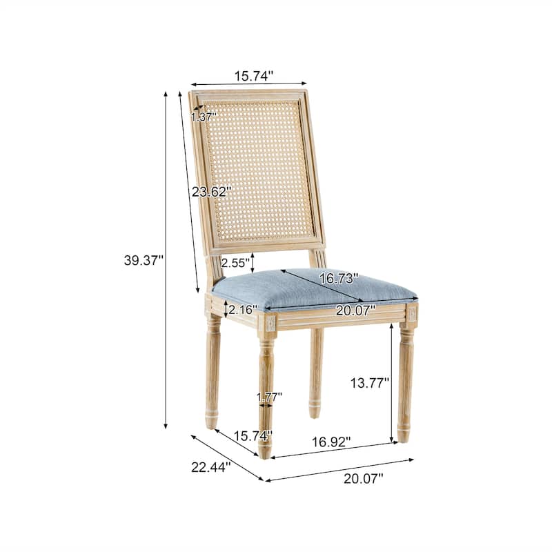 French Country Dining Chairs w/ Elegant Cane Backrest & Upholstered Seats (Set of 2)