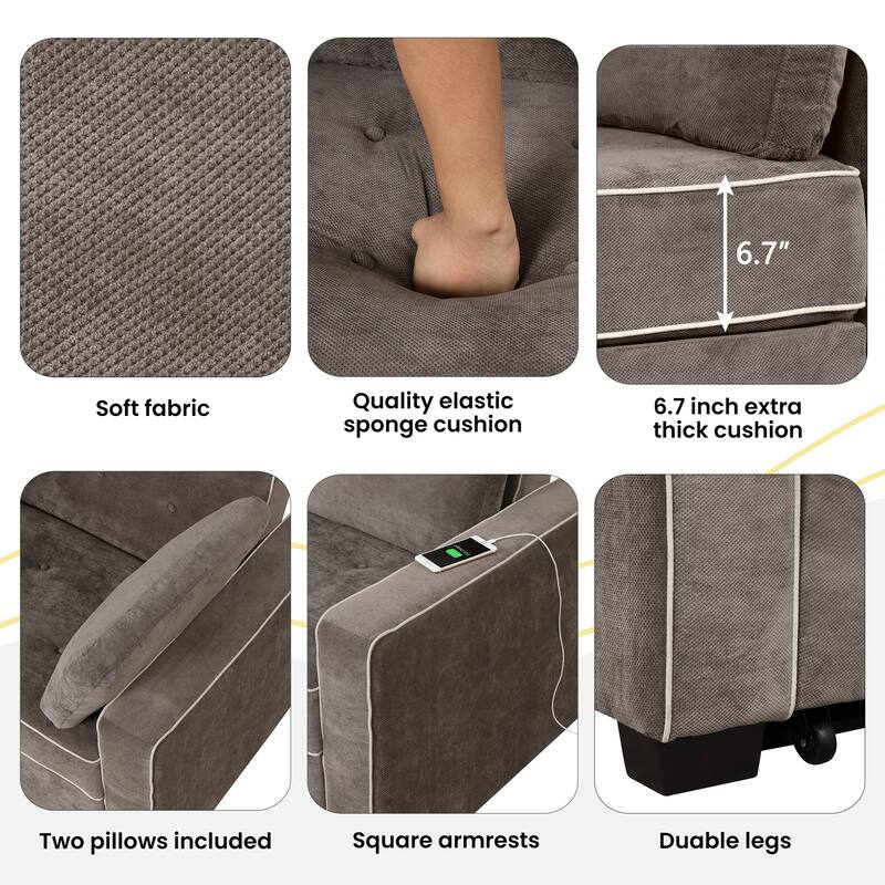 Pull Out Sleeper Bed, Sofa Bed Couch with USB Charging Port, Lounge Loveseat Sofa Daybed with Adjustable Backrest
