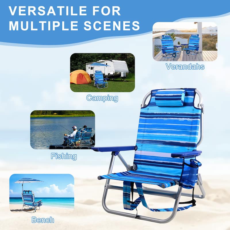 BOSSIN Outdoor Beach Chairs with Umbrella,Folding Backpack Beach Chair with Pockets and Cup Holder,Adjustable height Towel Rack