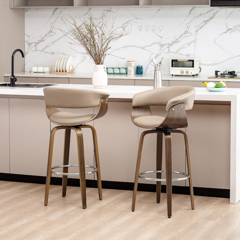 Glitzhome Set of 4 Modern Counter or Bar Height Faux Leather Swivel Upholstered Pub Stools