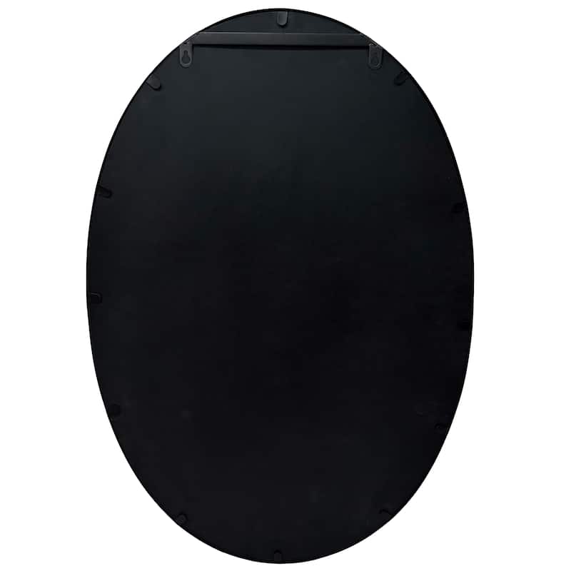 Oval Metal Wall Mirror with Framed Edges and Wooden Backing, Black