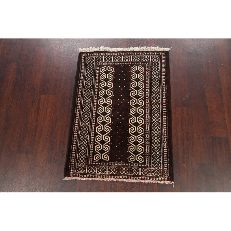Geometric Traditional Balouch Persian Area Rug Wool Hand-knotted - 2'7" x 3'7"