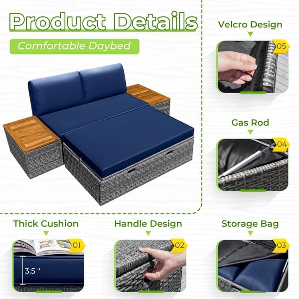 Furniwell Outdoor Daybed Patio Furniture Set Rattan Storage