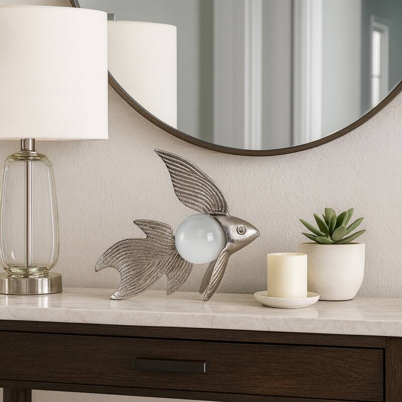 Metal Fish with Acrylic Ball Decorative Figurine - Silver - 9.5" x 3.5" x 9"