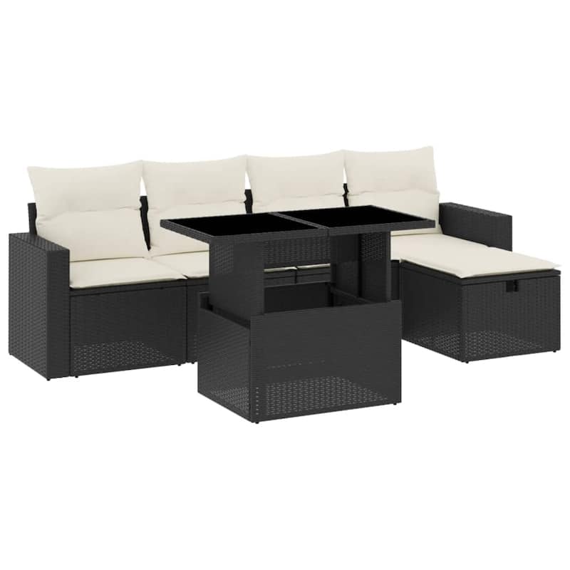 vidaXL Patio Sofa Set with Cushions Outdoor Furniture 6 Piece Poly Rattan - 21.7 x 39.4 x 28.7 in