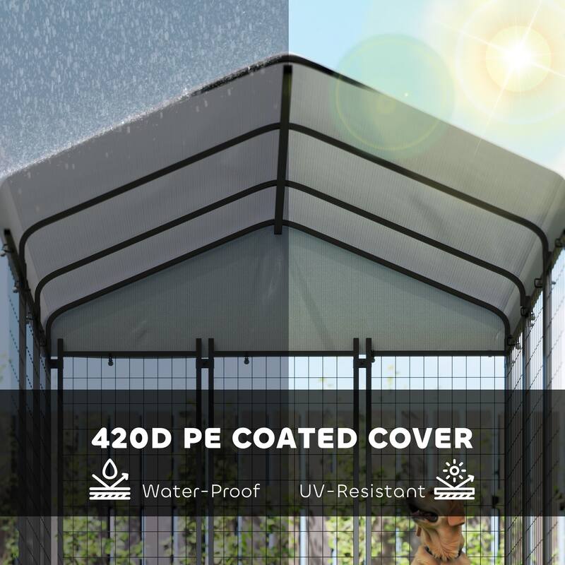 PawHut 5.9' x 5.9' x 6' Outdoor Dog Kennel, Welded Wire Heavy Duty Dog Run, Dog Kennel Outside with Waterproof