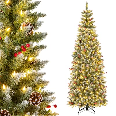 Costway 7 FT Pre-Lit Artificial Christmas Tree with 818 Snowy Branch - 7FT