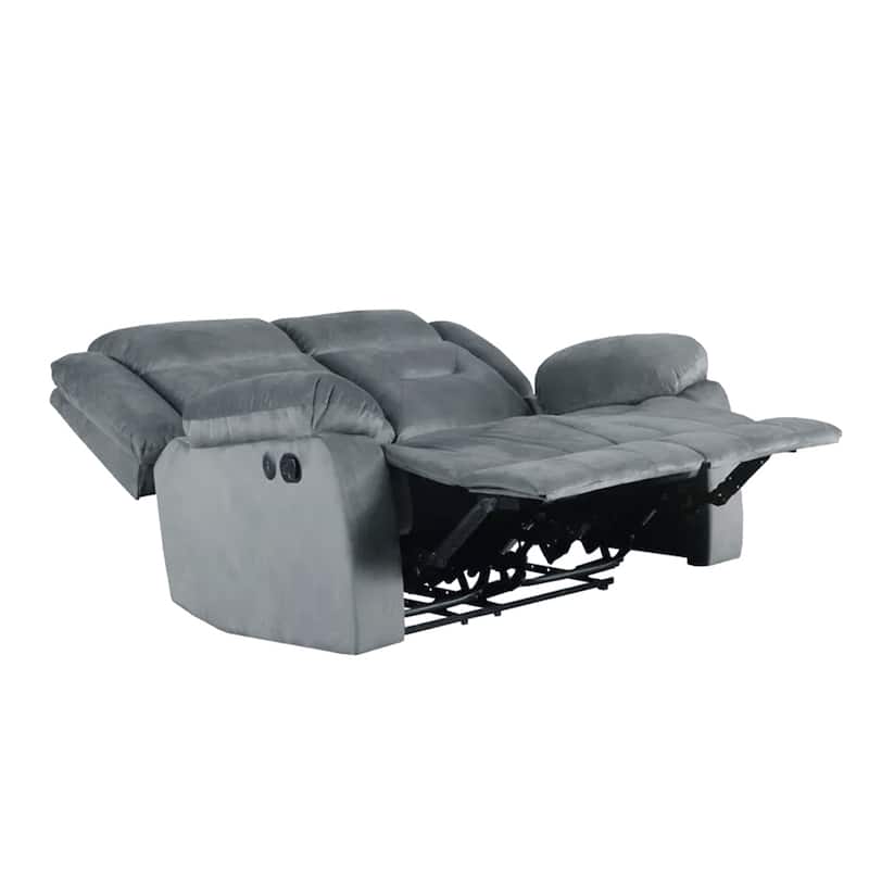 Velvet Upholstered Manual Motion Recliner Loveseat with USB Port in Dark Gray