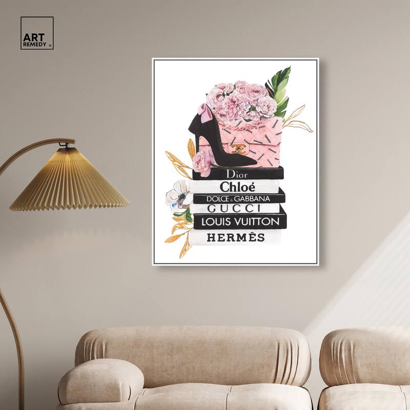 Floral Books Stack Canvas by Art Remedy