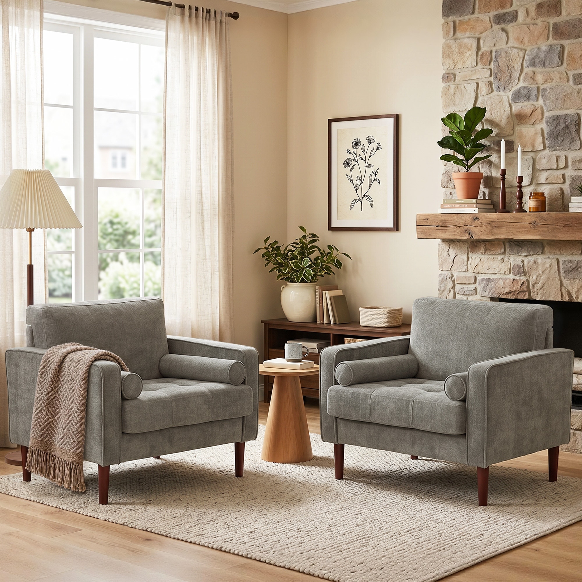 2 Set Modern Wide Armchair Corduroy Accent Chairs