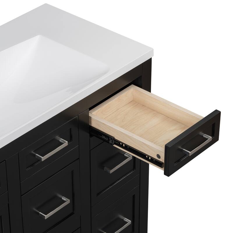 Bathroom Vanity Freestanding Cabinet with Resin Integrated Sink, 4 Drawers, 2 Cabinets, Solid Wood Frame and Adjustable Shelves