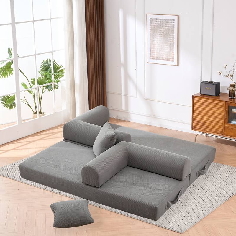 Convertible Sofa Bed, Folding Floor Couch Loveseat with Pillows, Corduroy Multi‑Mode Lounger, Sleeper Mattress