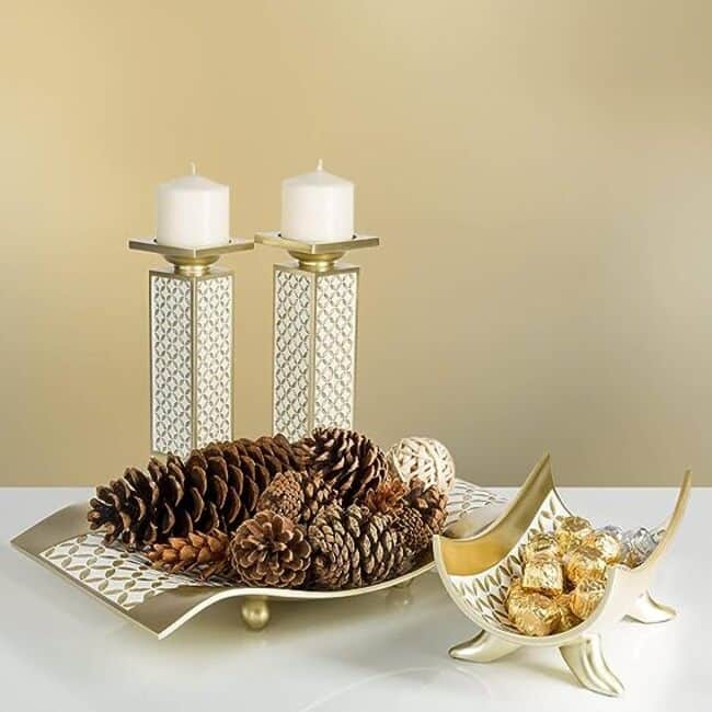 Creative Scents Gold-tone Polyresin Diamond Lattice Decorative Bowl