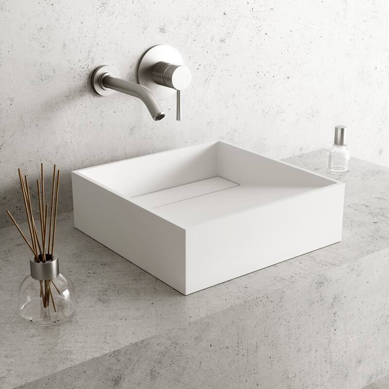 Vigo Starr 15-1/8" Square Matte Stone Vessel Bathroom Sink