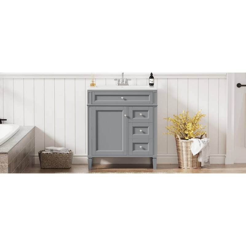 Roomfitters 30" Vanity with Sink, Bathroom Cabinet with 2 Drawers and Tip-out Tray, Modern Freestanding Design