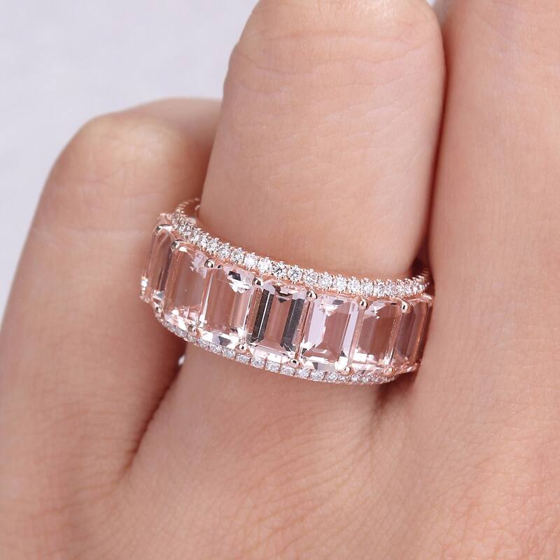 Miadora 14k Rose Gold 9 1/3ct TGW Morganite & 5/8ct TDW Diamond Full-Eternity Wedding Band Ring