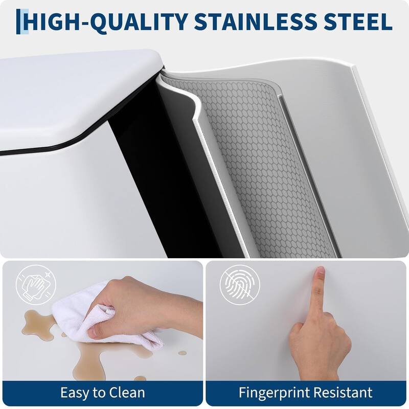 2.6-Gallon Slim Rectangular Step Trash Can Stainless Steel with Soft-Close Lid and Removable Bucket