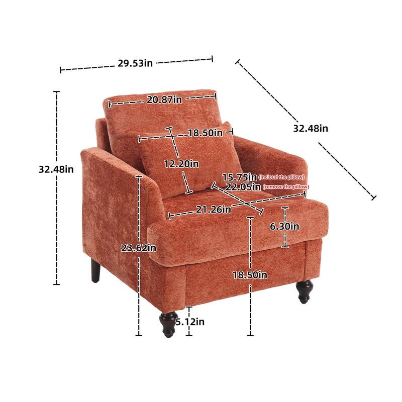 Mid Century Modern Chenille Fabric Armchair with Solid Wood Frame