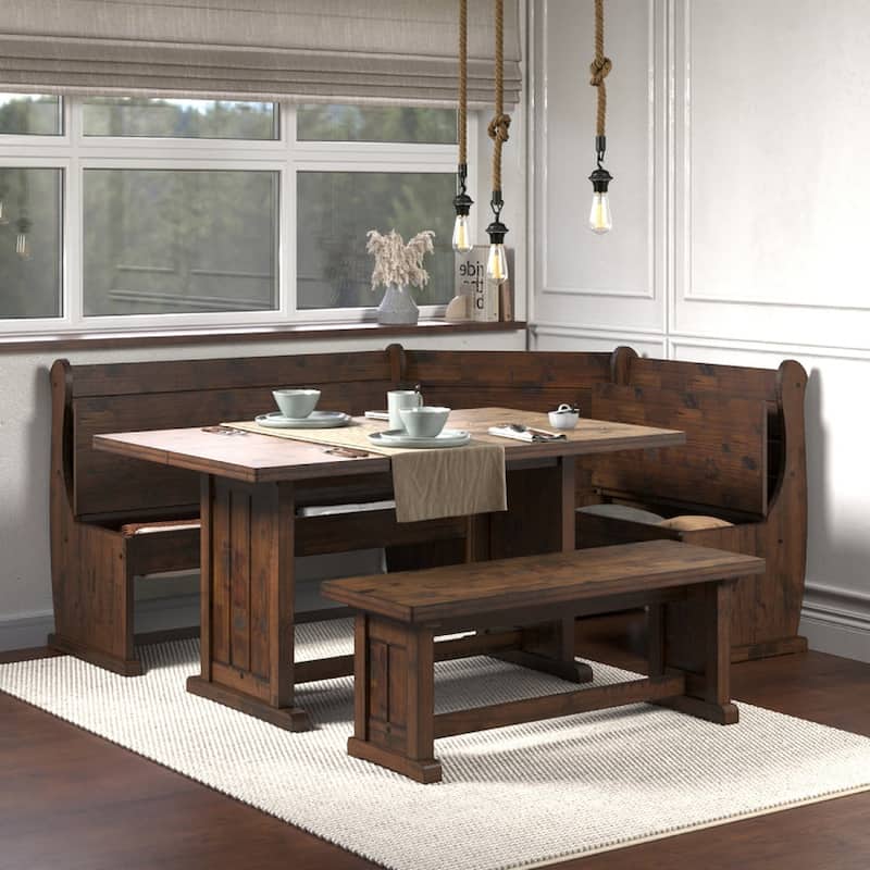 Corner Dining Set Harvest White Distressed | Furniture Dash