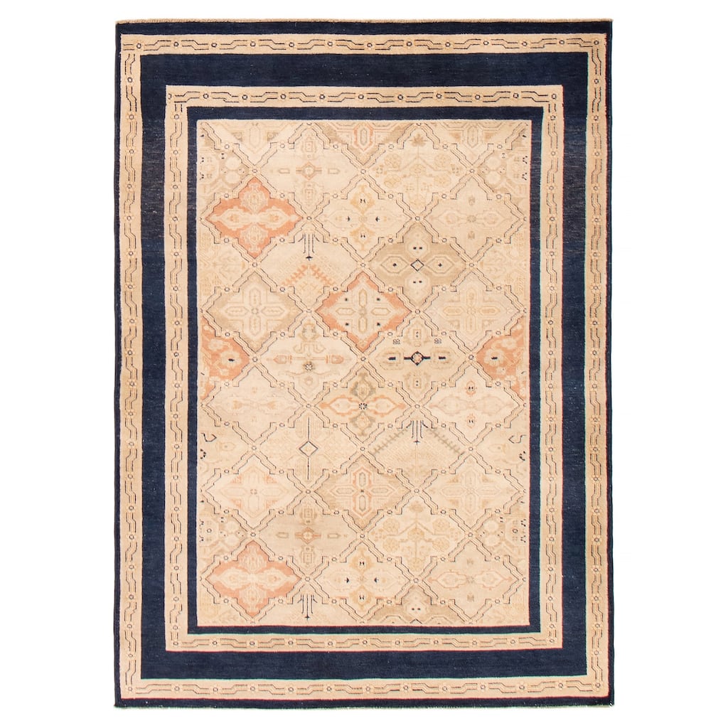 ECARPETGALLERY Hand-knotted Peshawar Finest Ivory Wool Rug - 4'2 x 5'11