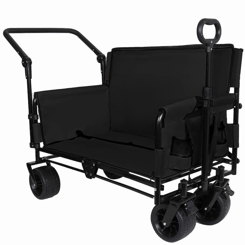 3-in-1 Folding Wagon Cart with Bench Seat & Canopy & Storage, 500lbs Heavy-Duty, 180L Capacity, All-Terrain Wagon
