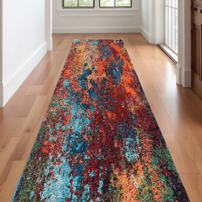 Sasim Power Loomed Abstract Modern Area Rug By HomeRoots - 144' X '26' X '0.5 - 144' X '26' X '0.5 - Oxford Blue - Runner