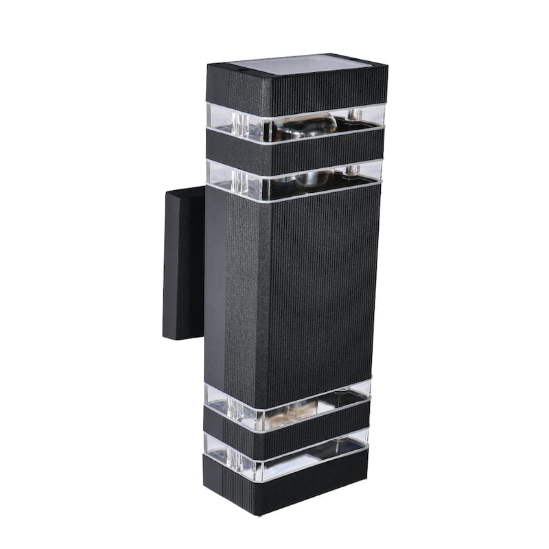 2-Light Mid-Century Modern Black Linear Square Waterproof IP54 Outdoor Lantern Wall Sconces