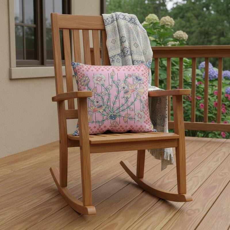 HomeRoots 20" x 20" Pink Peacock Blown Seam Floral Indoor Outdoor Throw Pillow - 20.00' X '5.00' X '20.00 - Pink - 20.00' X '5.00' X '20.00