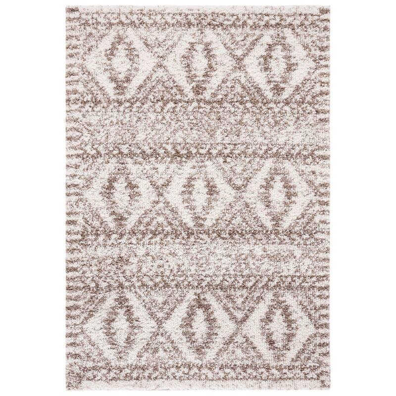 SAFAVIEH Jericho Shag Valarie Boho 1.2-inch Thick Rug - 4' x 6' - Taupe/Ivory