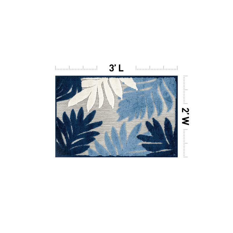 World Rug Gallery Indoor/Outdoor High-Low Textured Area Rug, Palm Easy-Clean Patio Rug