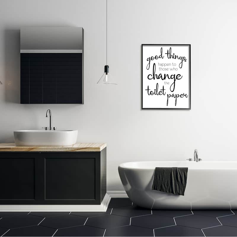 Stupell Good Things Happen Change Toilet Paper Bathroom Phrase Framed Wall Art - White