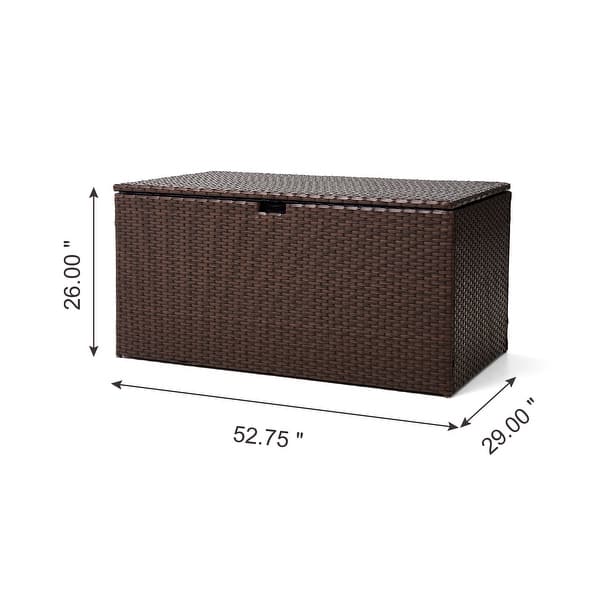 dimension image slide 0 of 5, Outdoor 52.75"W 140 Gallon Patio Oversize Wicker Storage Bench Deck Box - 52.75"W x 29"D x 26"H