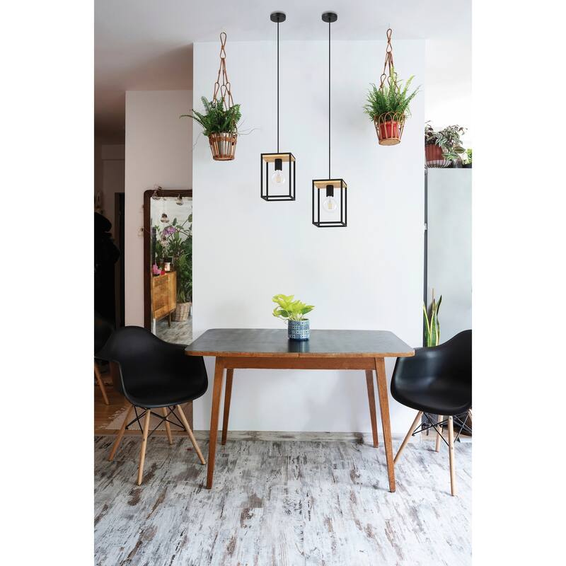 Libertad - 1-Light Pendant - Structured Black and Wood Finish - Structured Black, Natural Wood