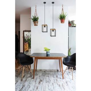 Libertad - 1-Light Pendant - Structured Black and Wood Finish