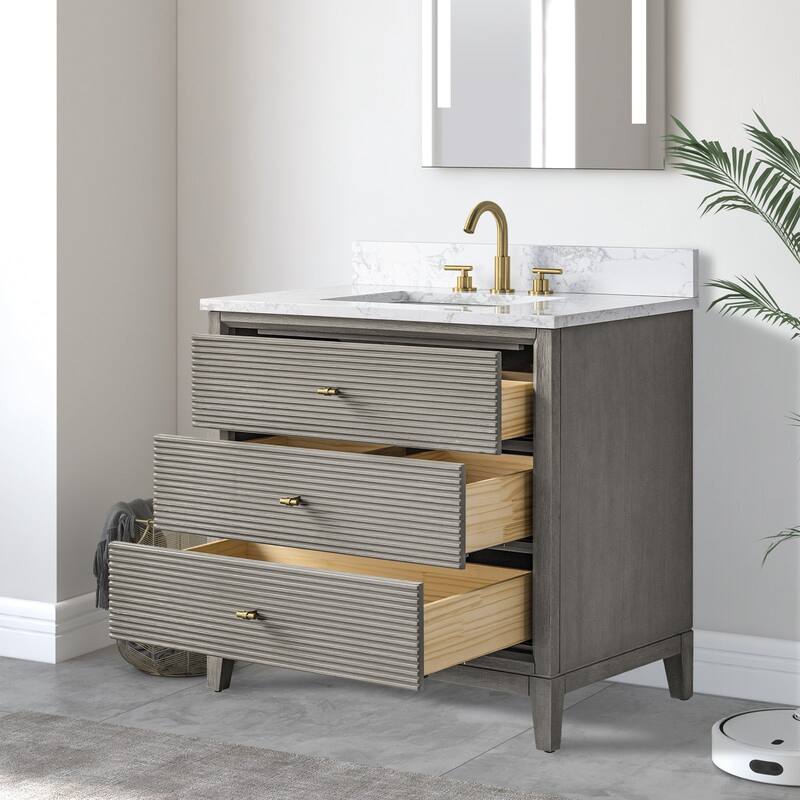 Vanity Art 36" Freestanding Bathroom Vanity with Engineered Marble Top and Sink