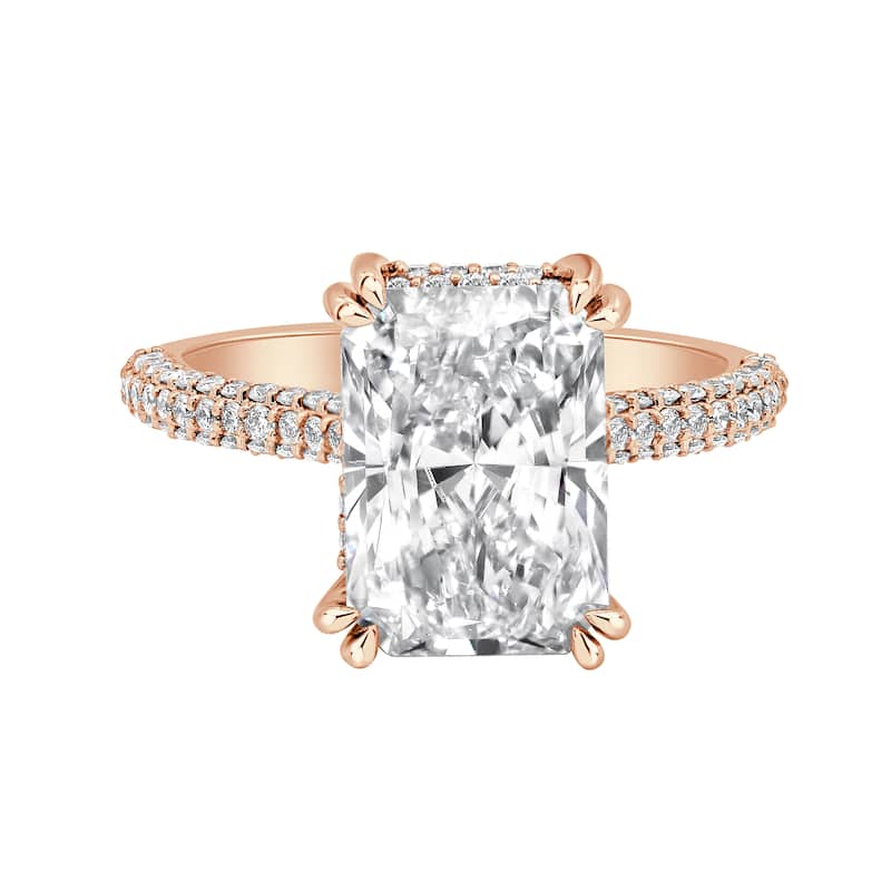 Auriya 14k Gold 4 1/2ctw Lab grown Radiant Vintage Hidden Halo Diamond Engagement Ring (F-G VS) - Rose - 9