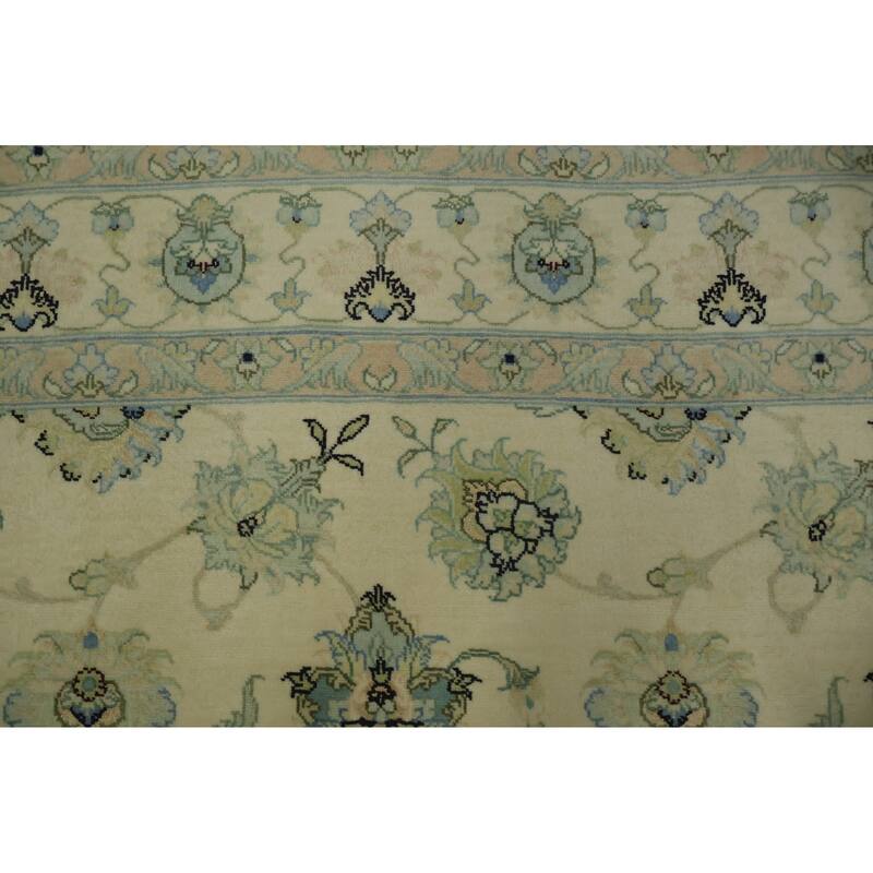 Hand Knotted Oriental Wool & Silk Carpet Traditional All-Over Beige & Ivories Tabriz Area Rug - 9' 10'' X 6' 4''