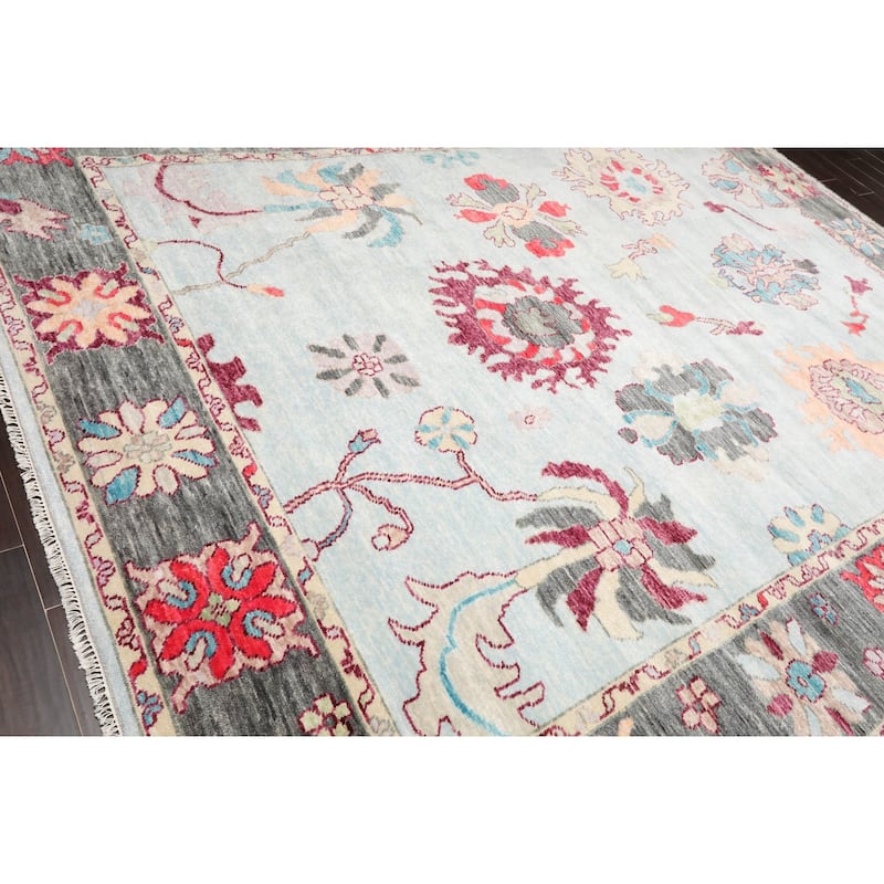 Hand Knotted Trendy Designer Oushak Aqua,Gray Persian Wool Modern & Contemporary Oriental Area Rug (9x12) - 9' 6'' x 12' 2''