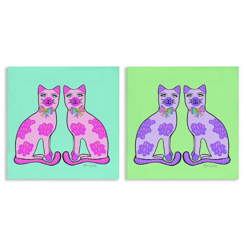 Stupell Bright Purple Cat Pairs Canvas Wall Art Design By Katie Conley (Set of 2)