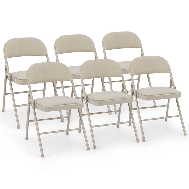 Gymax Set of 6 Folding Chairs Fabric Upholstered Padded Seat Metal - Beige