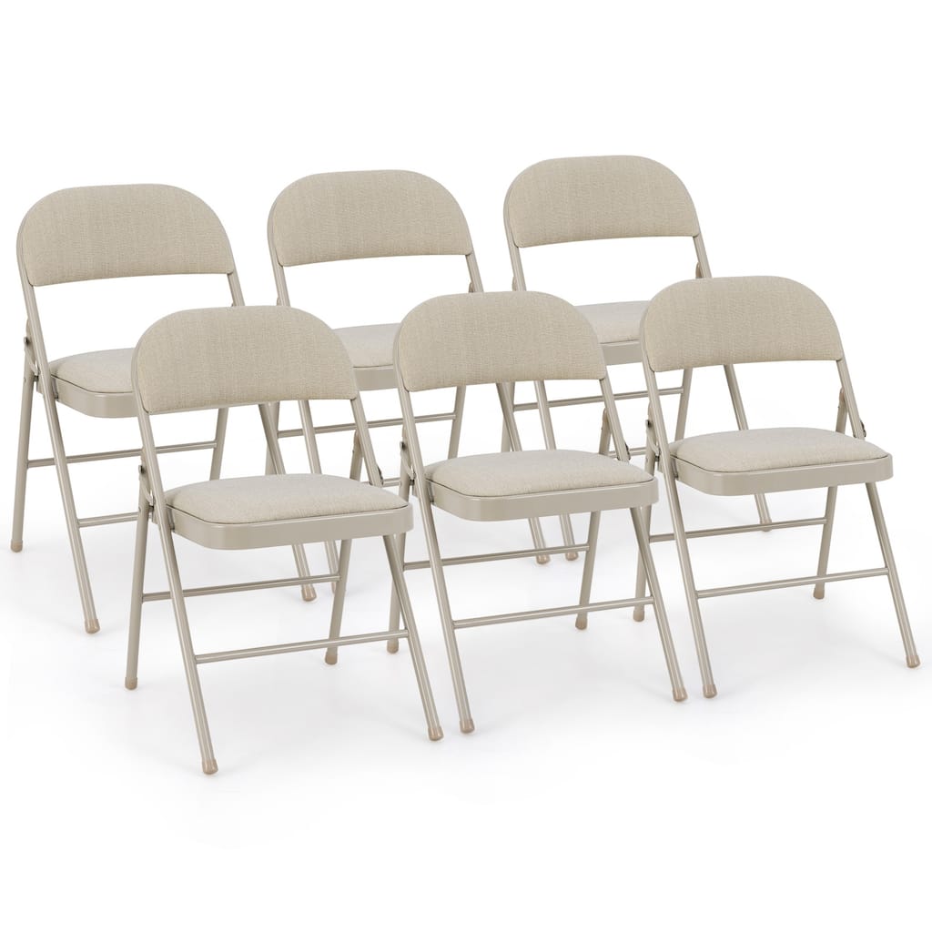 Gymax Set of 6 Folding Chairs Fabric Upholstered Padded Seat Metal