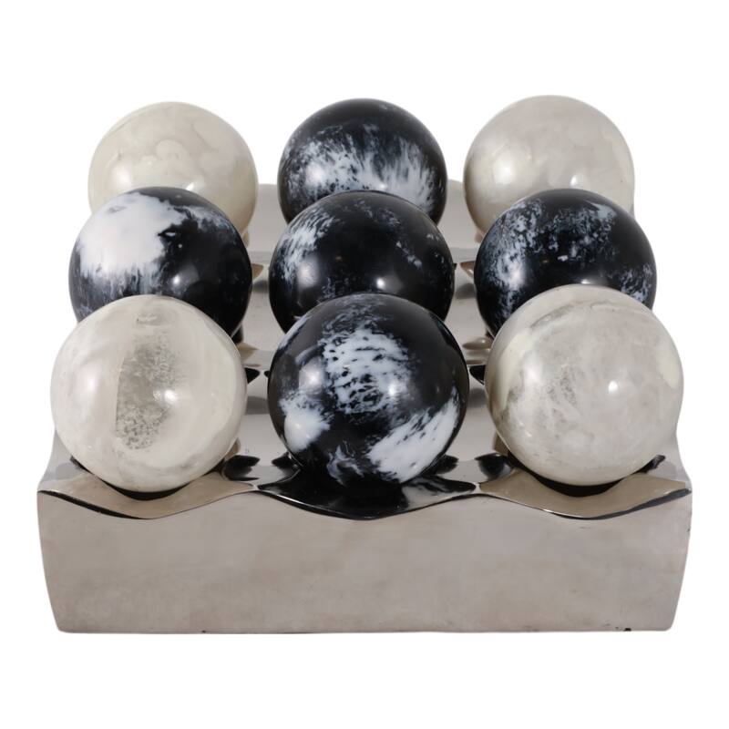 Metal and Marble Game Decor Piece Decorative Sculpture for Home Office - 10" x 10" x 3" - Silver
